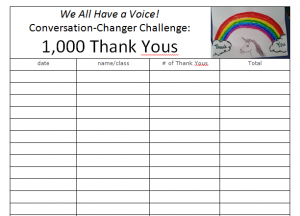 1,000 Thank Yous tally sheet